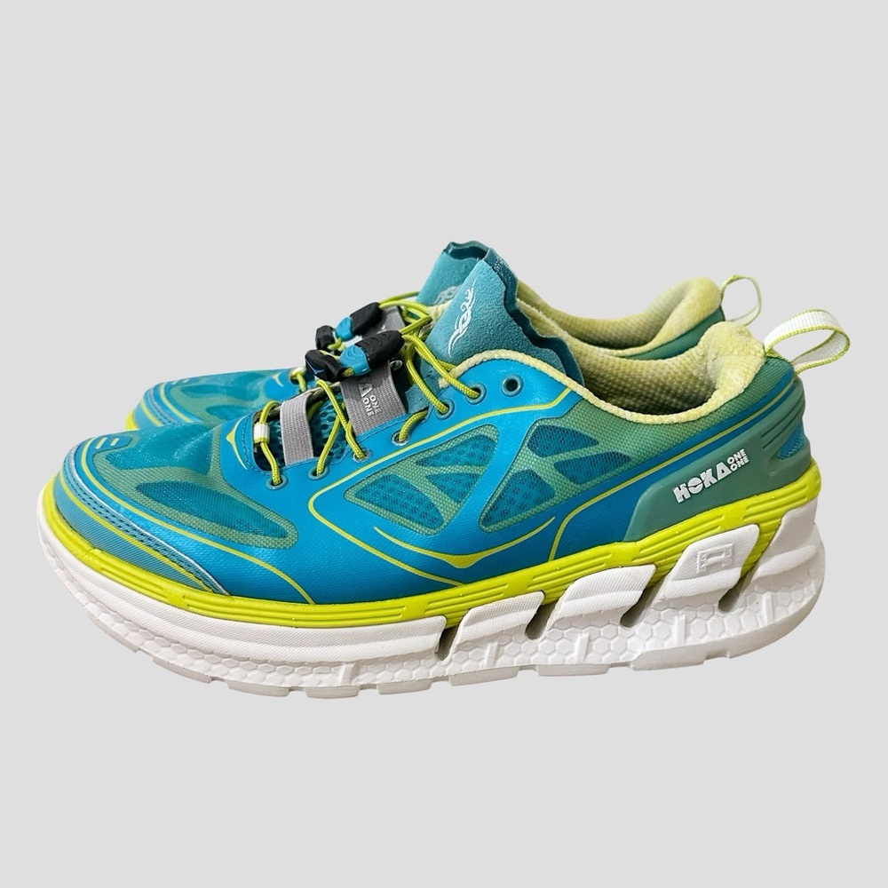 HOKA EXCELLENT CONDITION Women's RUNNING SHOES Bright Blue and Lime sz 9